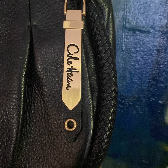 COLE HAAN // ltd ed black buttery leather knot strap magnetic flap shoulder bag - Picture 2 of 13